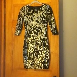Topshop Black and Gold Bodycon Dress, 6